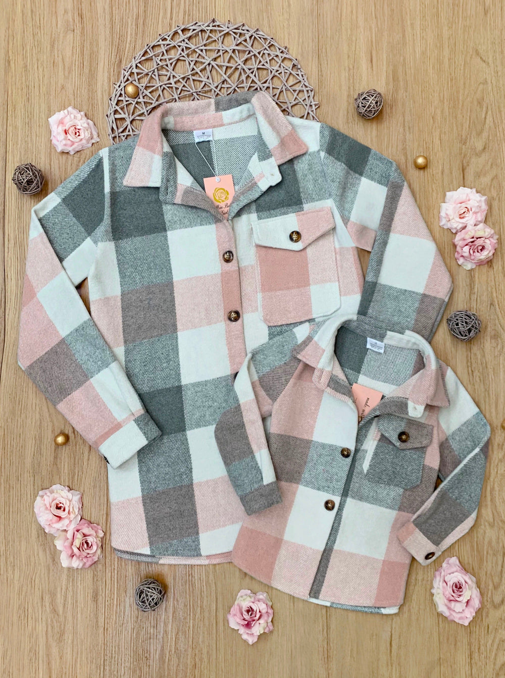 Mommy and Me Cozy Plaid Flannel Shacket Mia Belle Girls