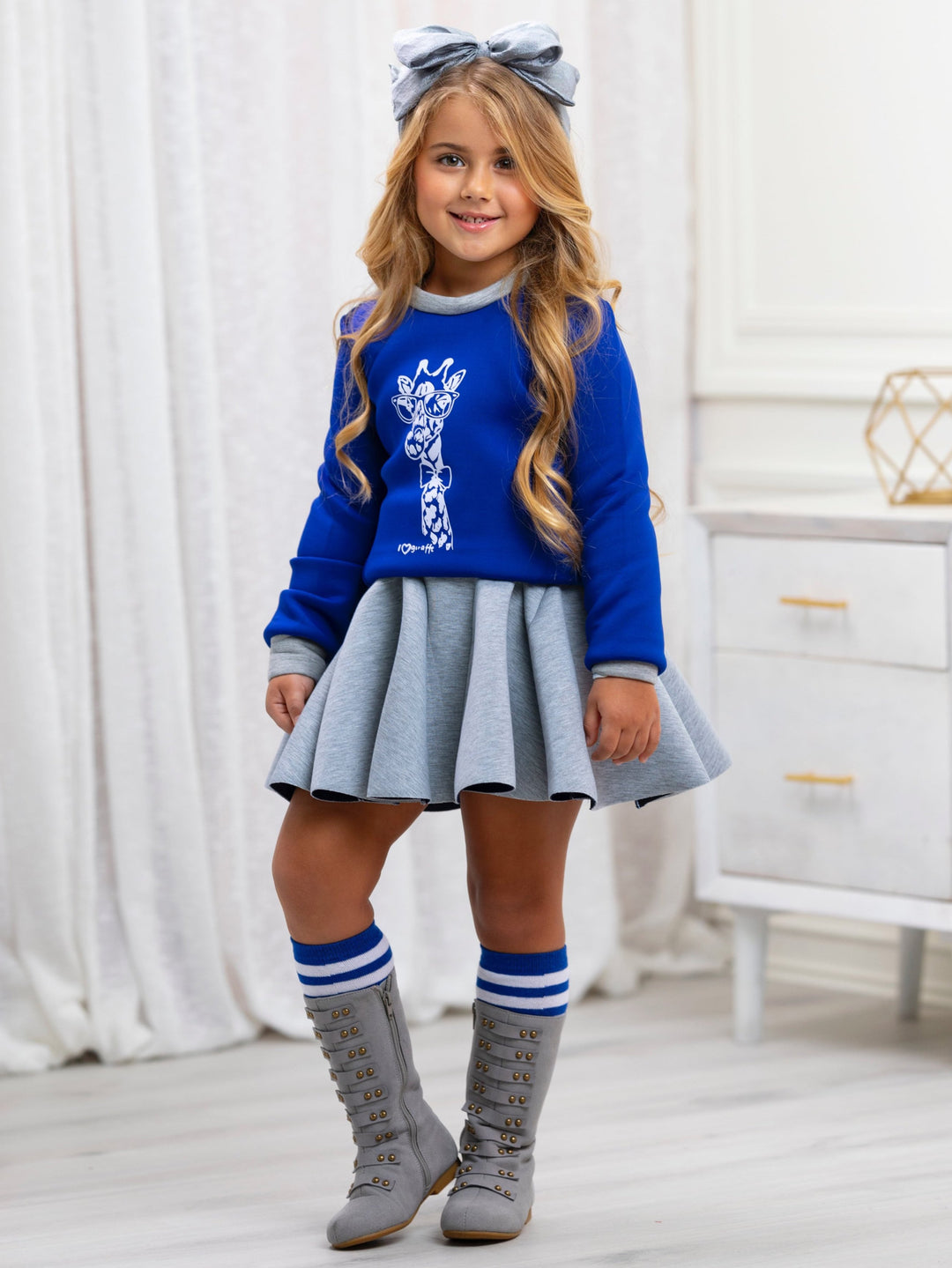 Blue Giraffe Glam Sweatshirt by Kids Couture Mia Belle Girls