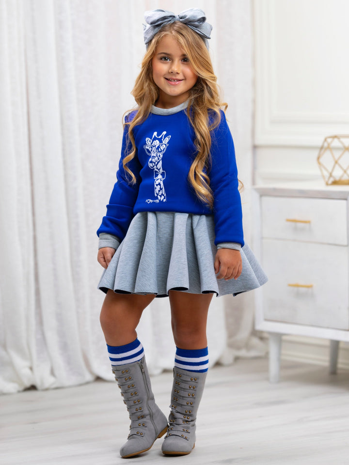 Blue Giraffe Glam Sweatshirt by Kids Couture Mia Belle Girls