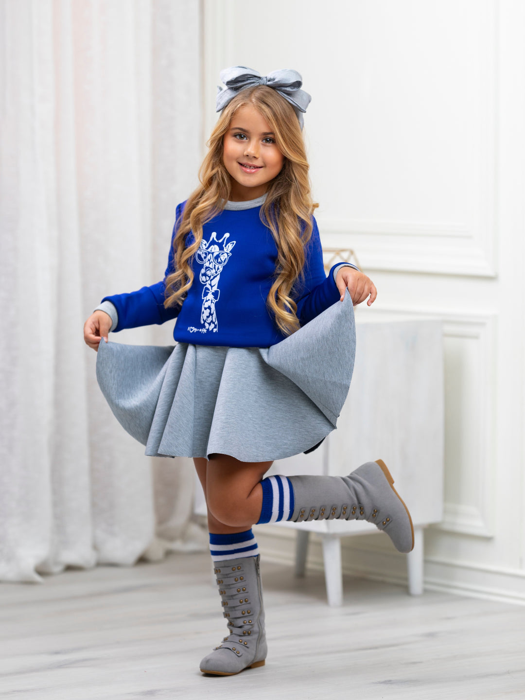 Blue Giraffe Glam Sweatshirt by Kids Couture Mia Belle Girls