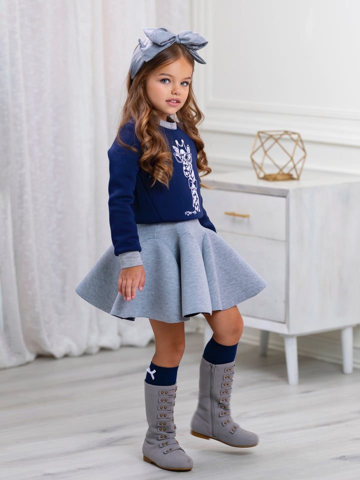 Navy Giraffe Glam Sweatshirt by Kids Couture Mia Belle Girls