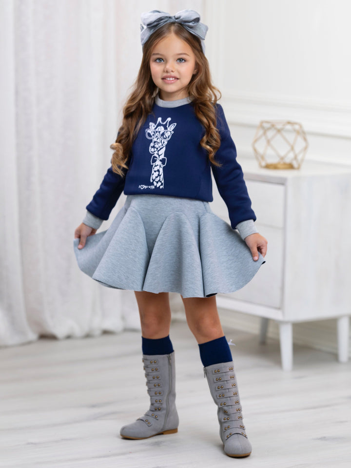 Navy Giraffe Glam Sweatshirt by Kids Couture Mia Belle Girls