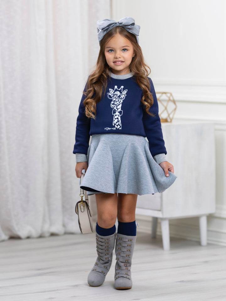 Navy Giraffe Glam Sweatshirt by Kids Couture Mia Belle Girls