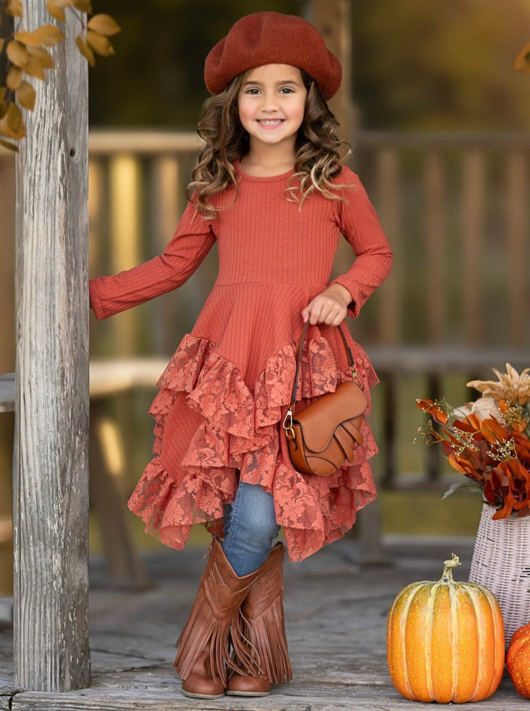 Style Queen Rust Lace Tunic Mia Belle Girls