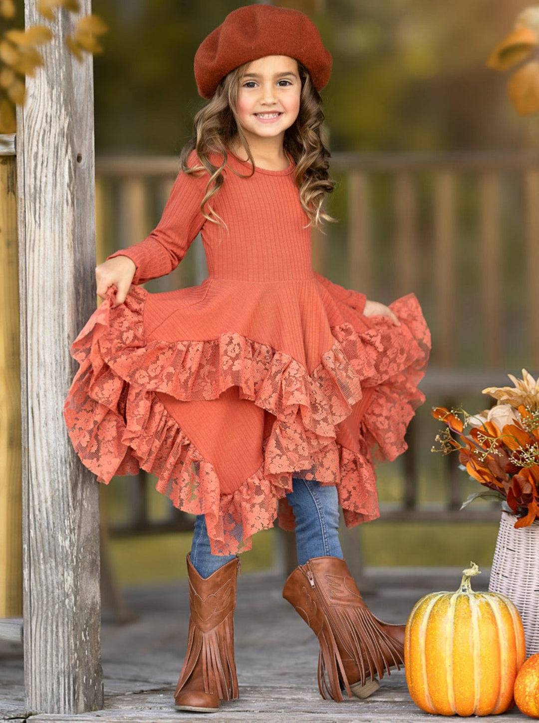 Style Queen Rust Lace Tunic Mia Belle Girls