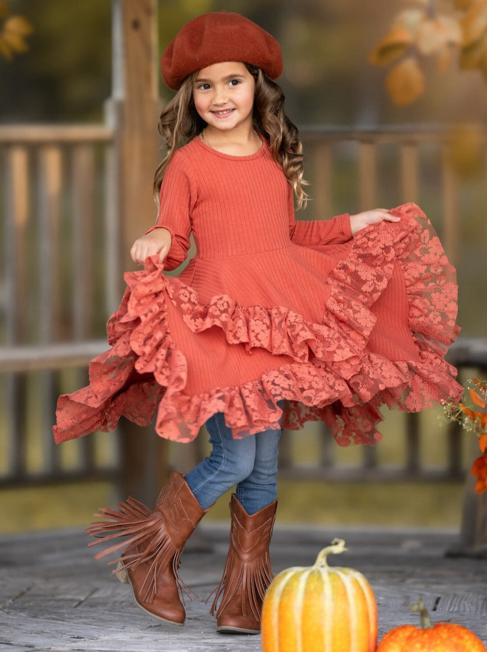 Style Queen Rust Lace Tunic Mia Belle Girls