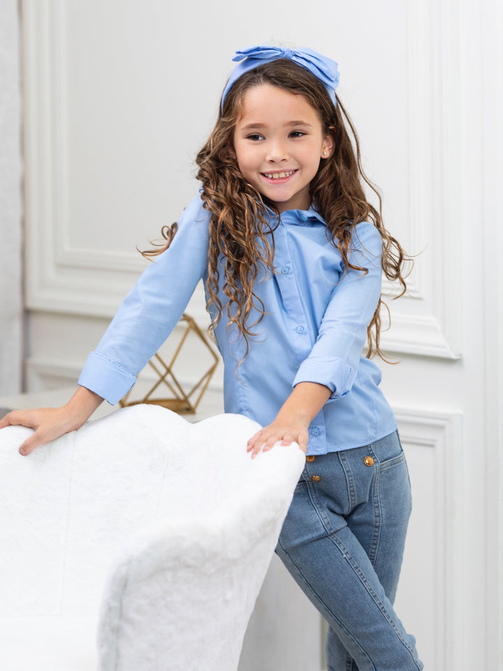 Classic Blue Button-Down Top by Kids Couture Mia Belle Girls