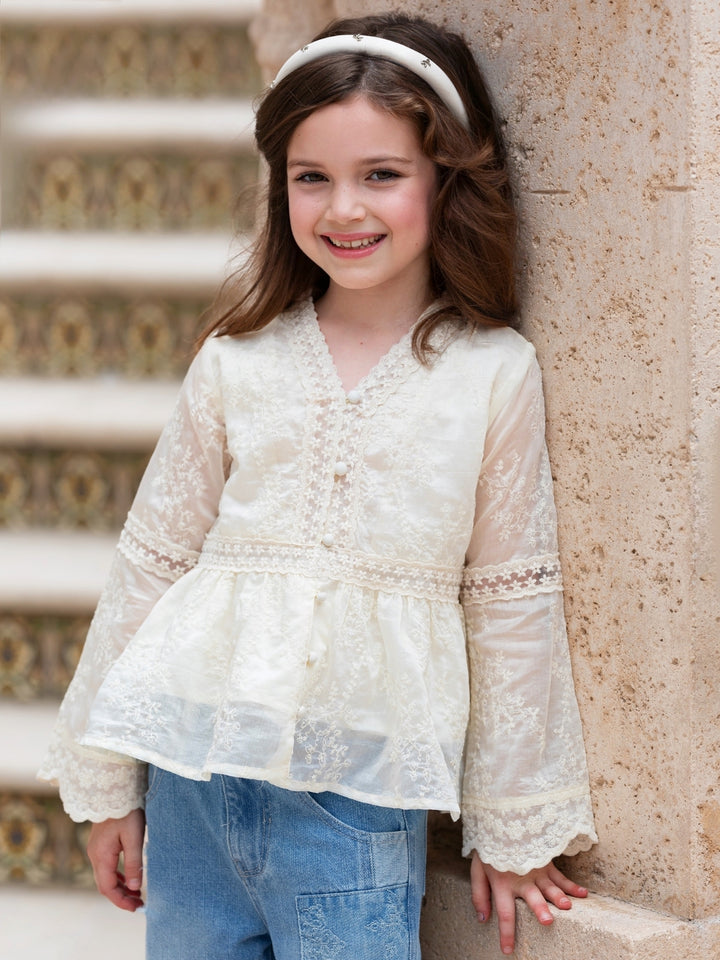 Ivory Lace Boho Bell Sleeve Top