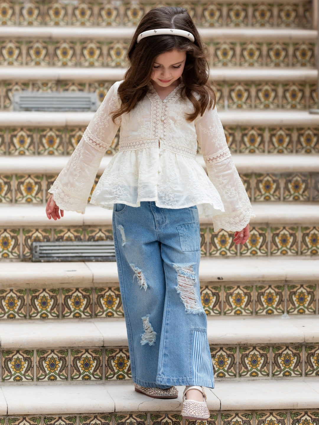 Ivory Lace Boho Bell Sleeve Top