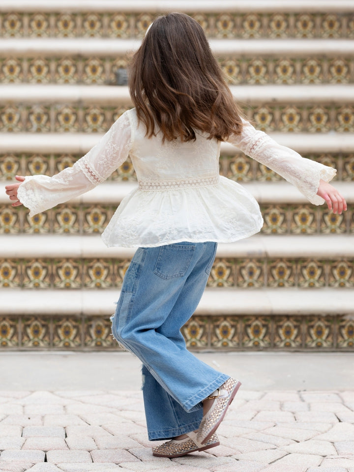 Ivory Lace Boho Bell Sleeve Top