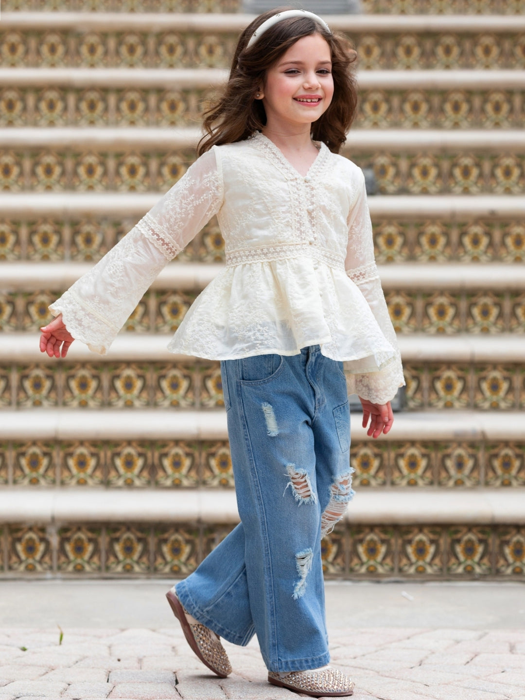 Ivory Lace Boho Bell Sleeve Top