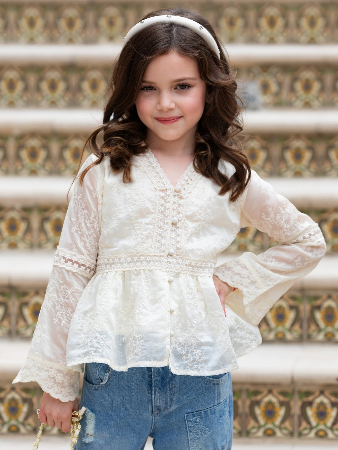 Ivory Lace Boho Bell Sleeve Top