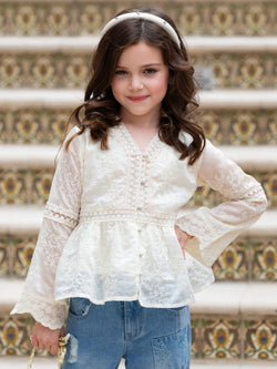 Ivory Lace Boho Bell Sleeve Top