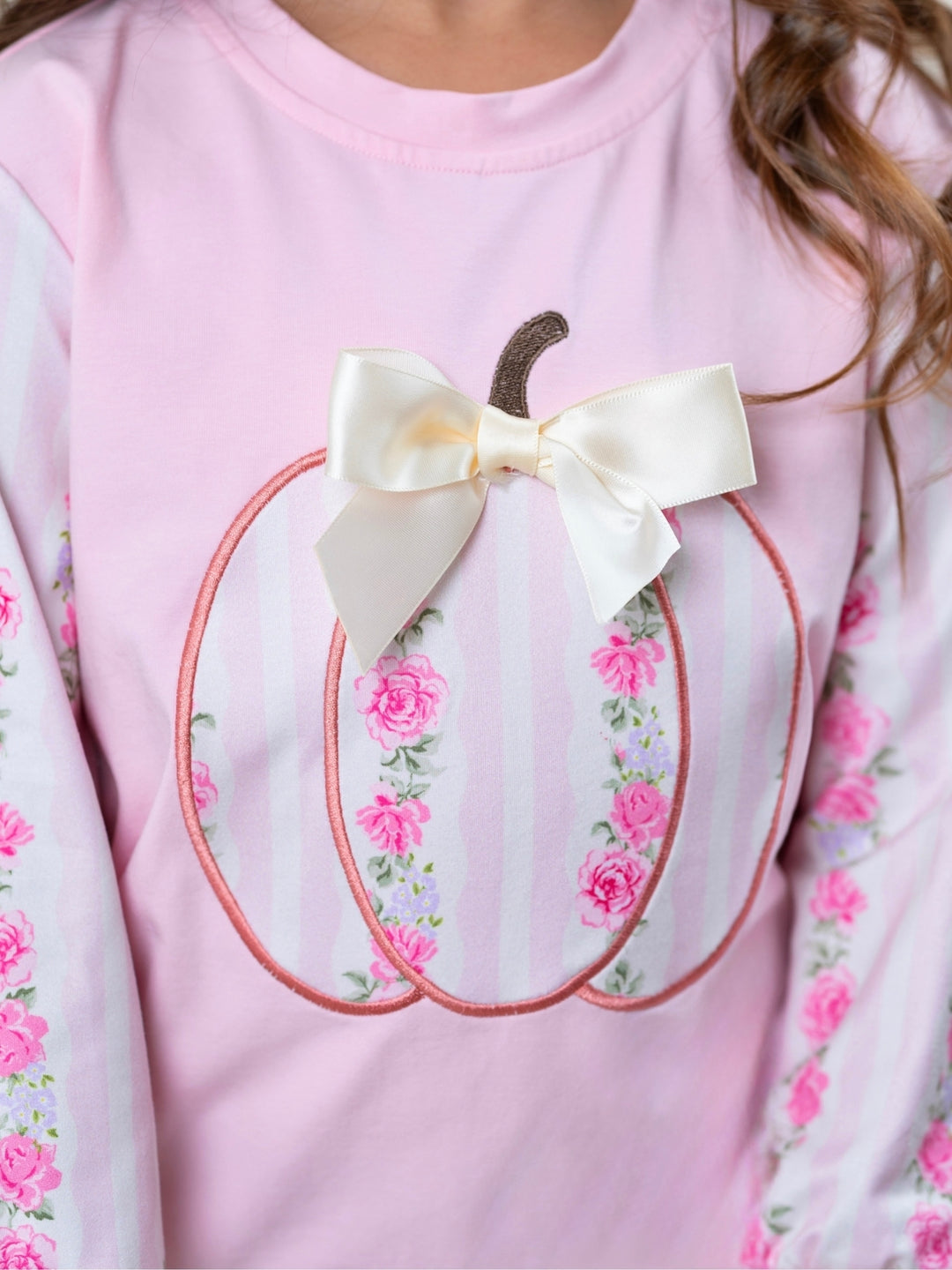 Blushing Pumpkin Floral Bow Long Sleeve Top