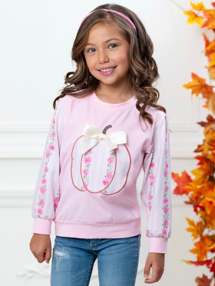 Blushing Pumpkin Floral Bow Long Sleeve Top