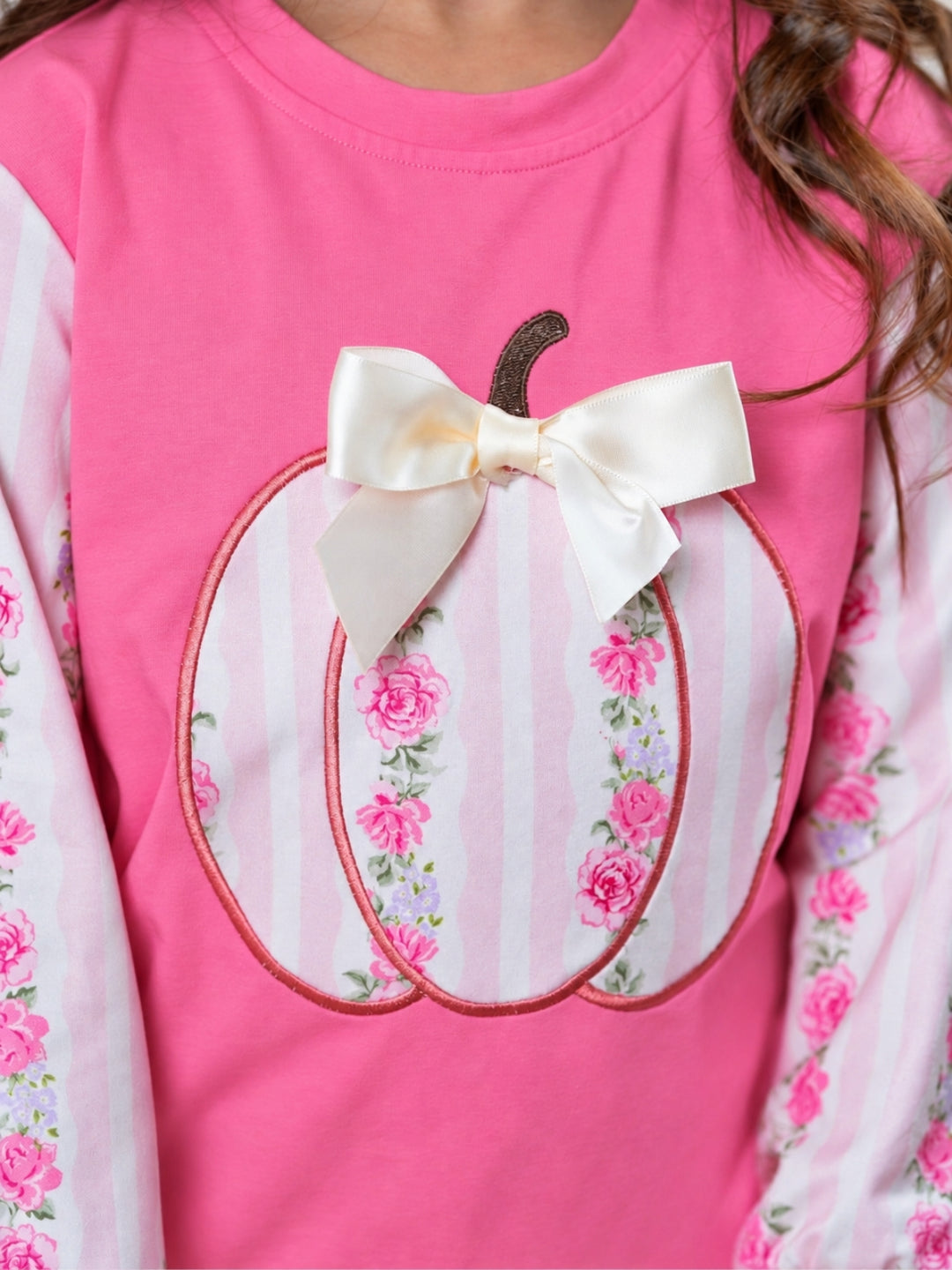 Blushing Pumpkin Floral Bow Long Sleeve Top