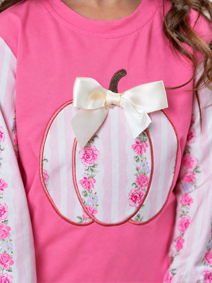 Blushing Pumpkin Floral Bow Long Sleeve Top