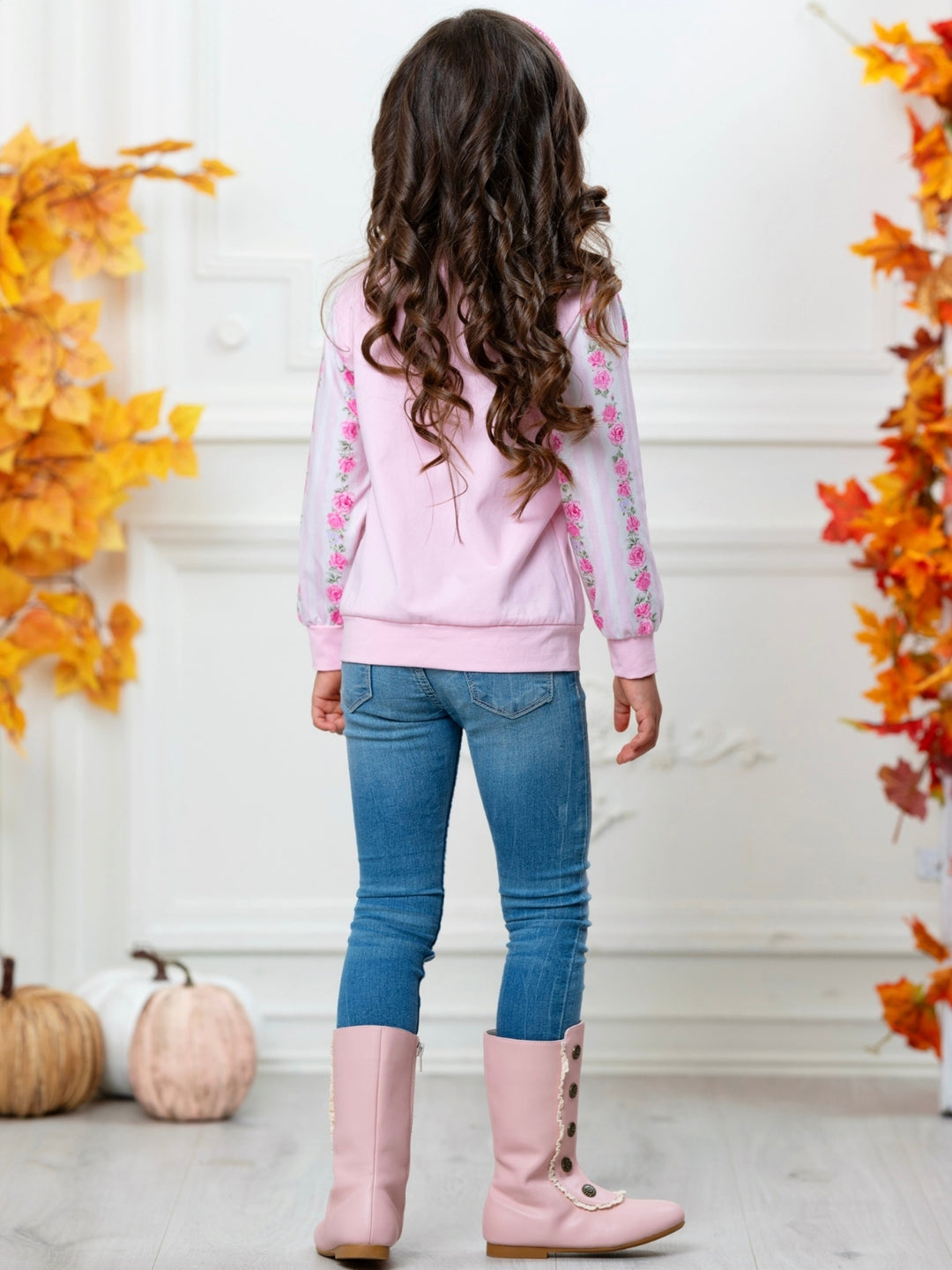 Blushing Pumpkin Floral Bow Long Sleeve Top