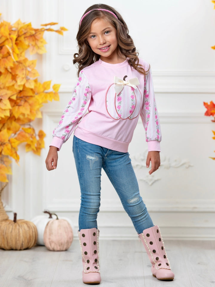 Blushing Pumpkin Floral Bow Long Sleeve Top