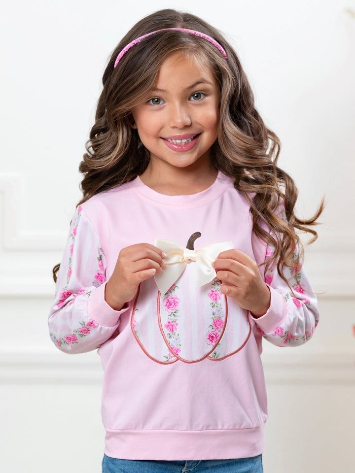 Blushing Pumpkin Floral Bow Long Sleeve Top