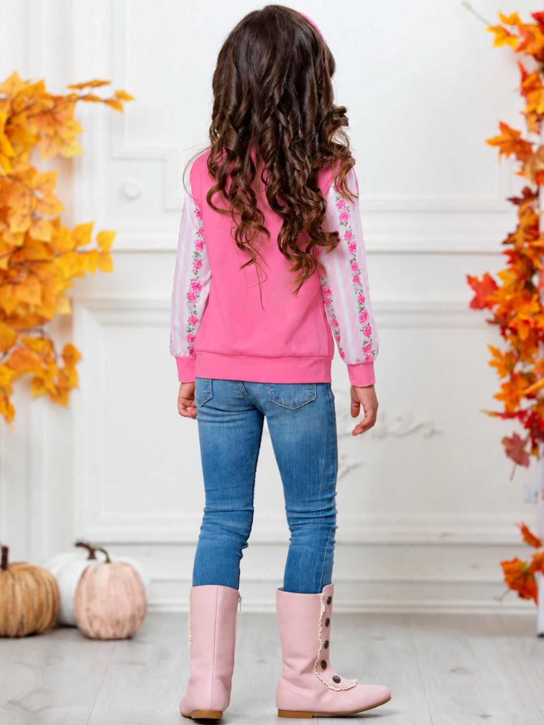 Blushing Pumpkin Floral Bow Long Sleeve Top