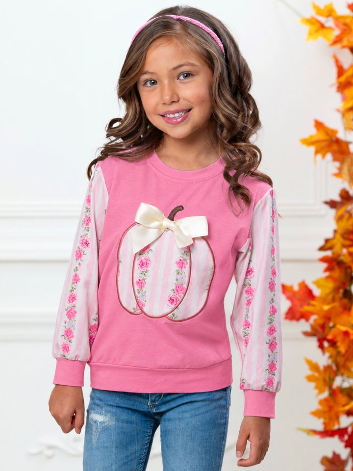 Blushing Pumpkin Floral Bow Long Sleeve Top