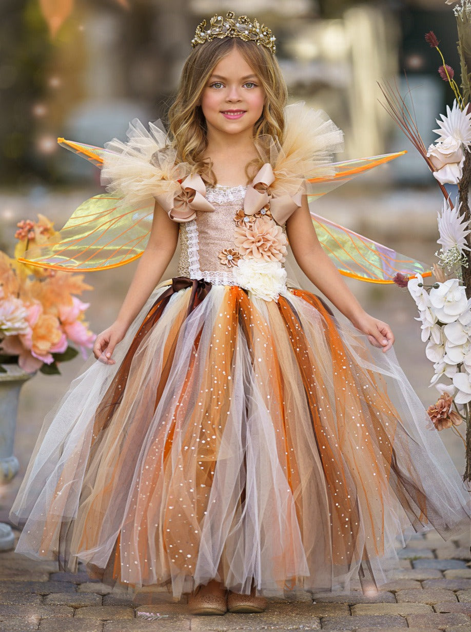 Girls Golden Fairy Sparkle Tutu Costume Dress Beige / 2T