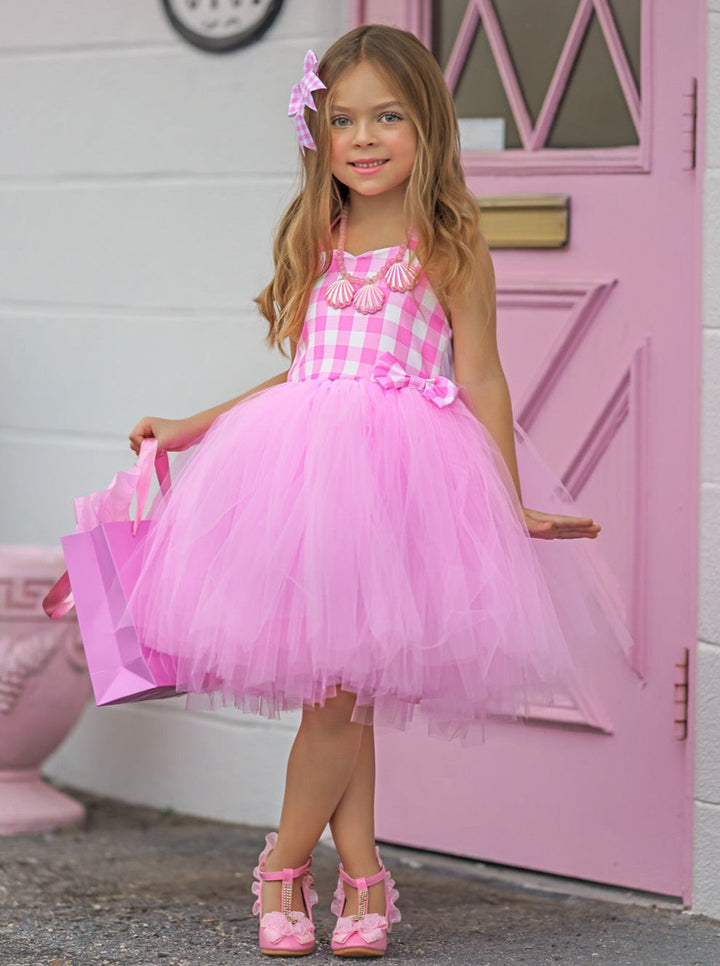 Mia Belle Girls Pink Gingham Barbie Inspired Tutu Halloween Costume