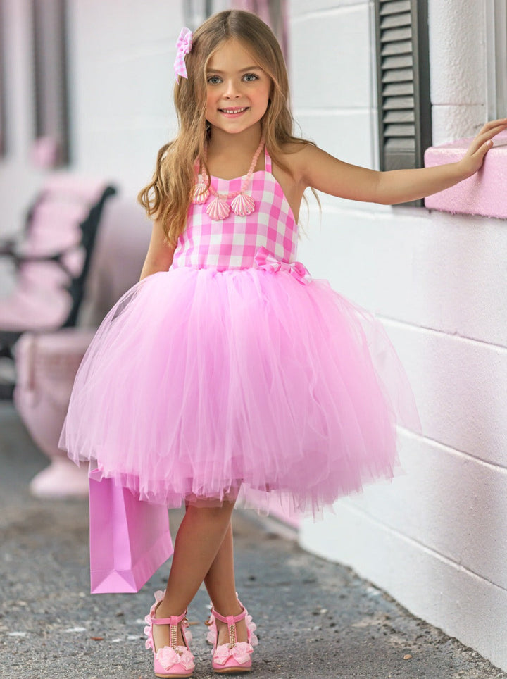 Mia Belle Girls Pink Gingham Barbie Inspired Tutu Halloween Costume