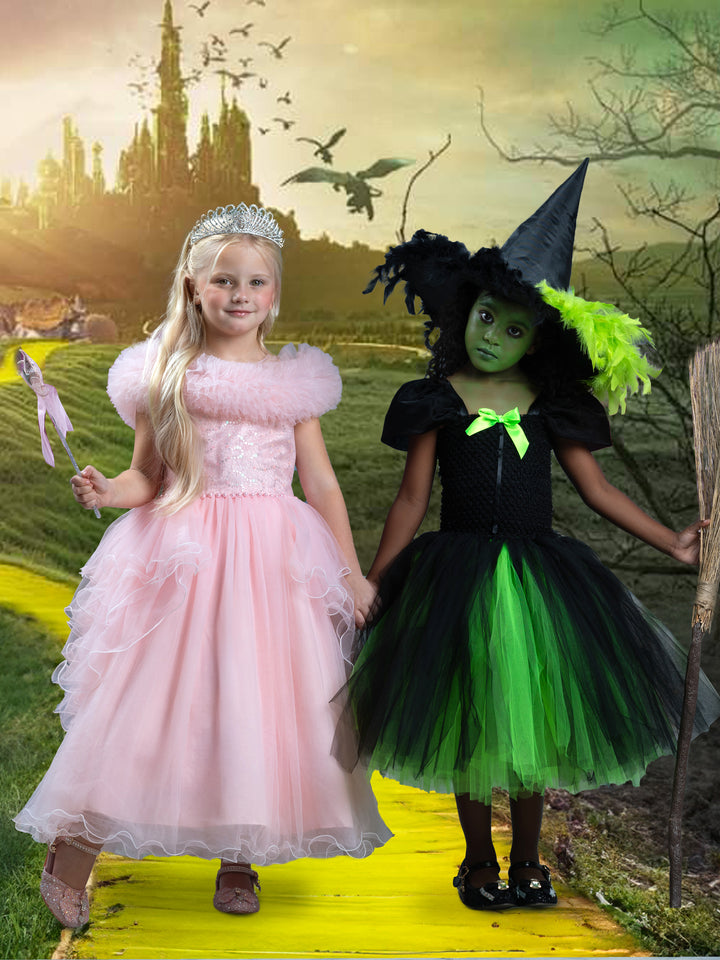 Girls Wicked Green Witch Costume Dress with Hat Mia Belle Girls