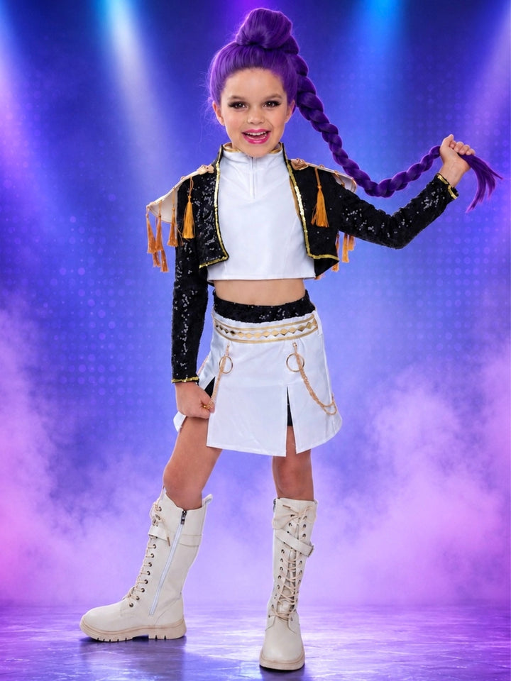 Pop idol Halloween costume for girls with military-inspired stage details.