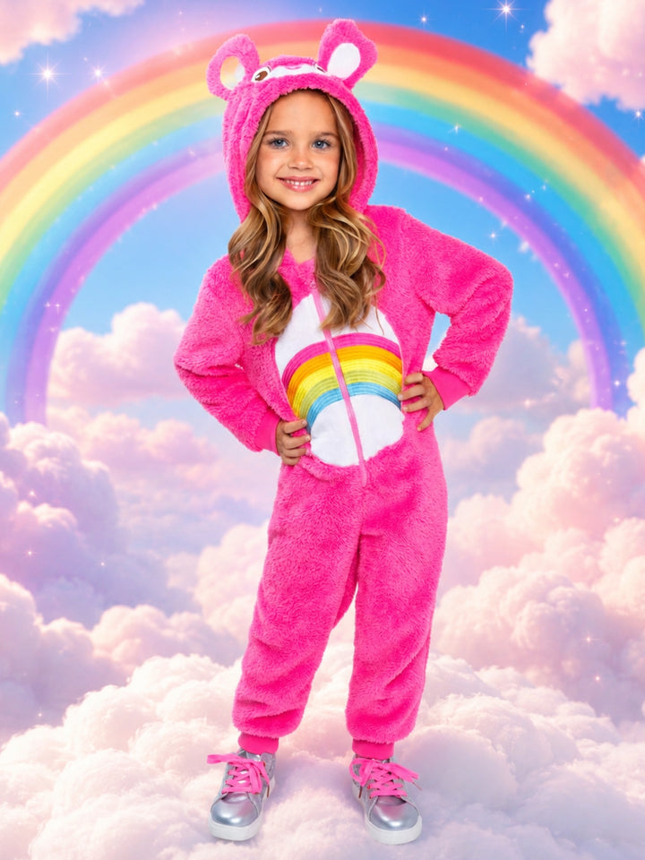 Cute plush pink bear costume for trick-or-treating and costume parties.