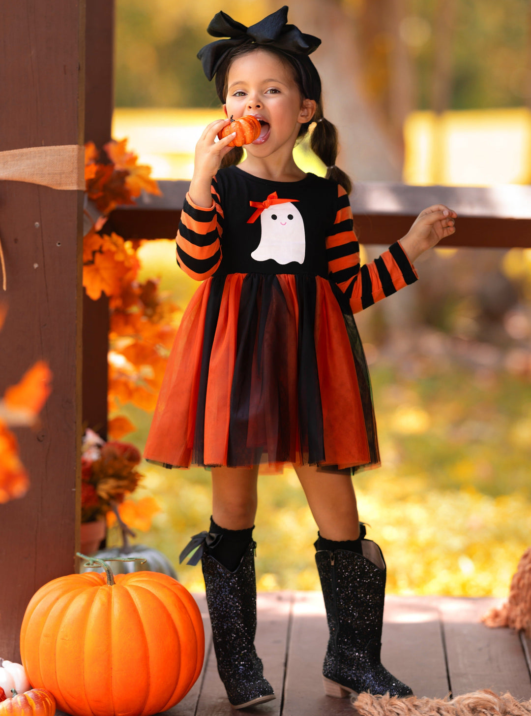 Mia Belle Girls Striped Sleeve Tutu Dress | Girls Halloween Apparel