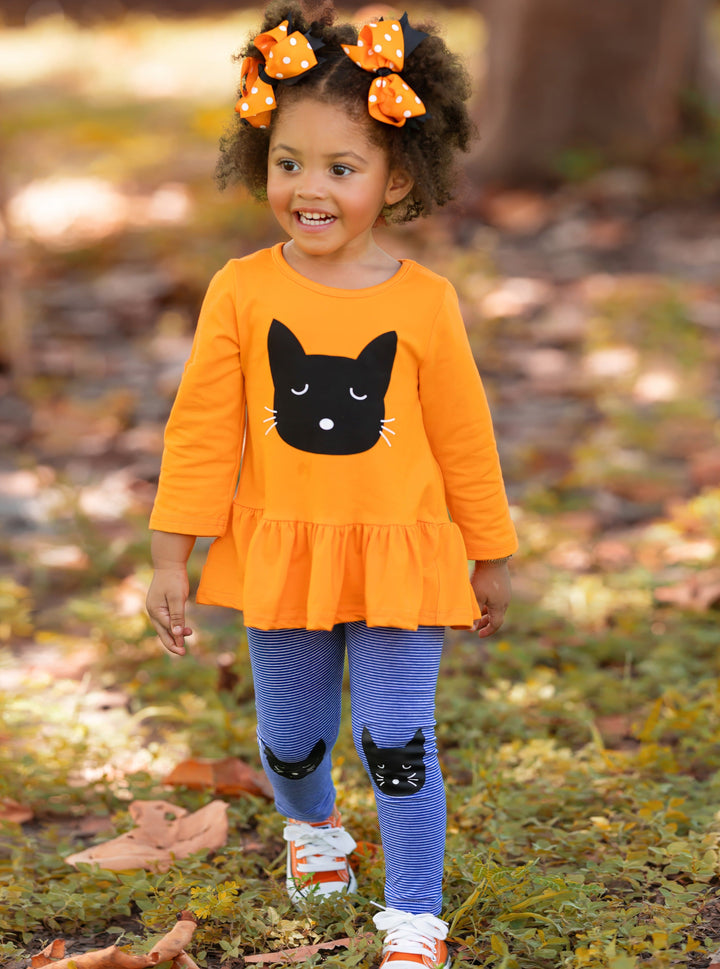 Girls Halloween Outfit | Cat Tunic & Legging Set - Mia Belle Girls