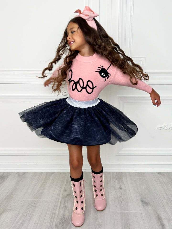 Halloween Boo Top and Spider Tutu Skirt Set Mia Belle Girls