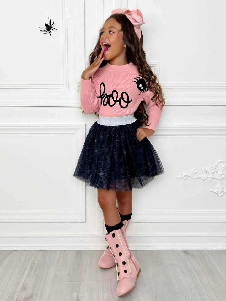 Halloween Boo Top and Spider Tutu Skirt Set Mia Belle Girls