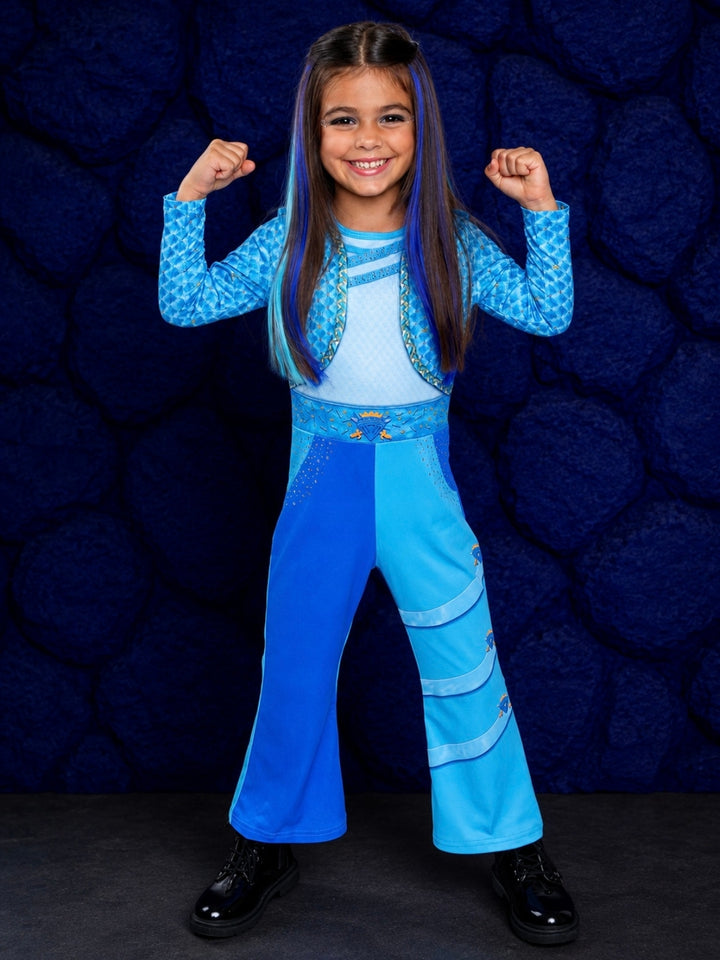 Blue storybook-inspired Halloween costume jumpsuit perfect for parties, school parades, and imaginative play.