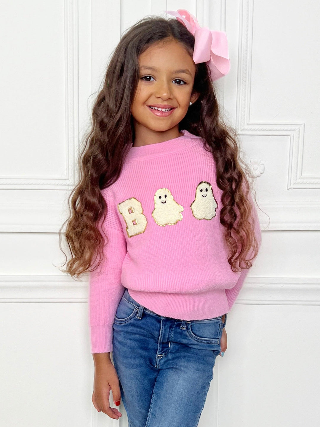 Pink Boo Ghost Halloween Sweater Mia Belle Girls