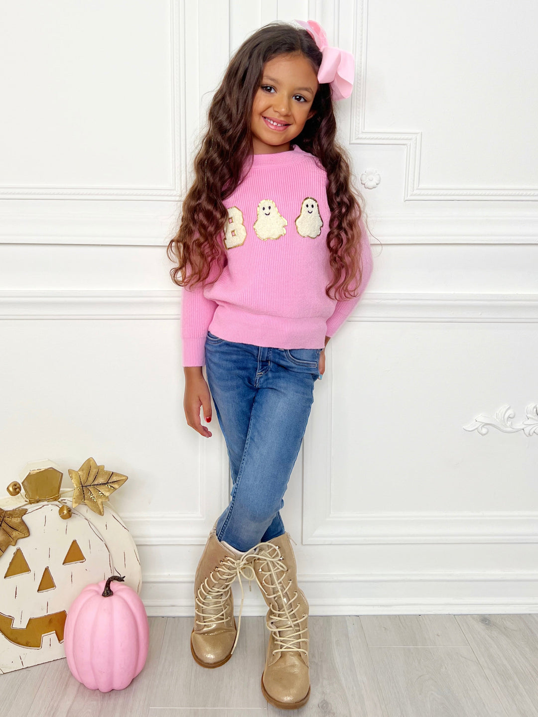 Pink Boo Ghost Halloween Sweater Mia Belle Girls