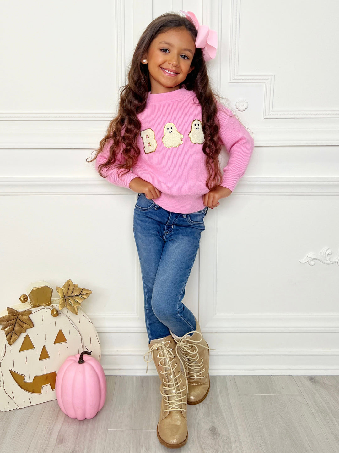 Pink Boo Ghost Halloween Sweater Mia Belle Girls