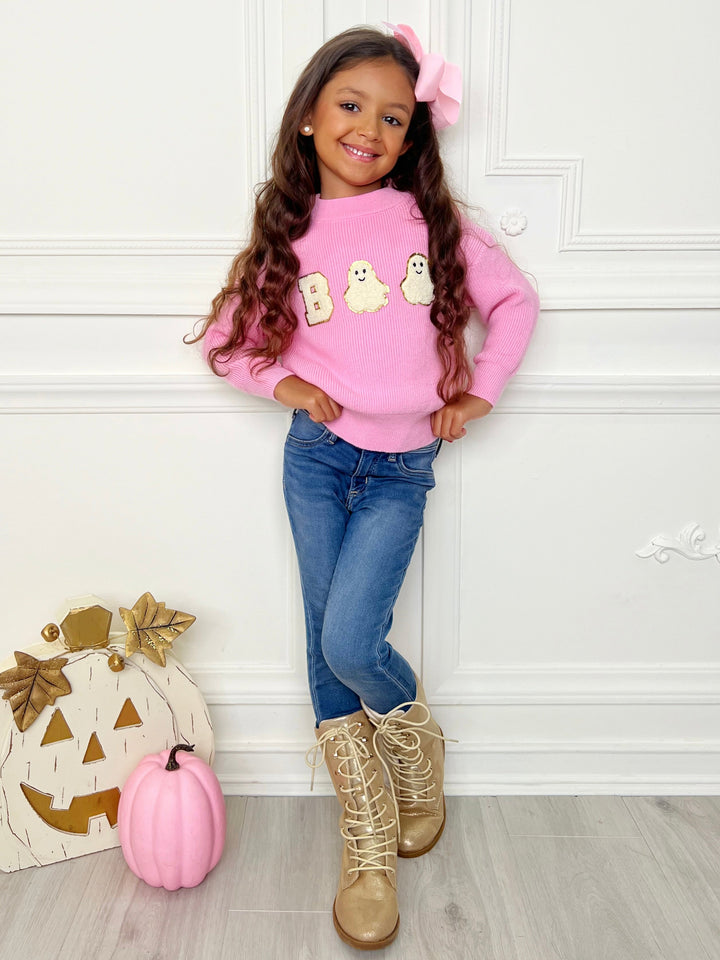 Pink Boo Ghost Halloween Sweater Mia Belle Girls
