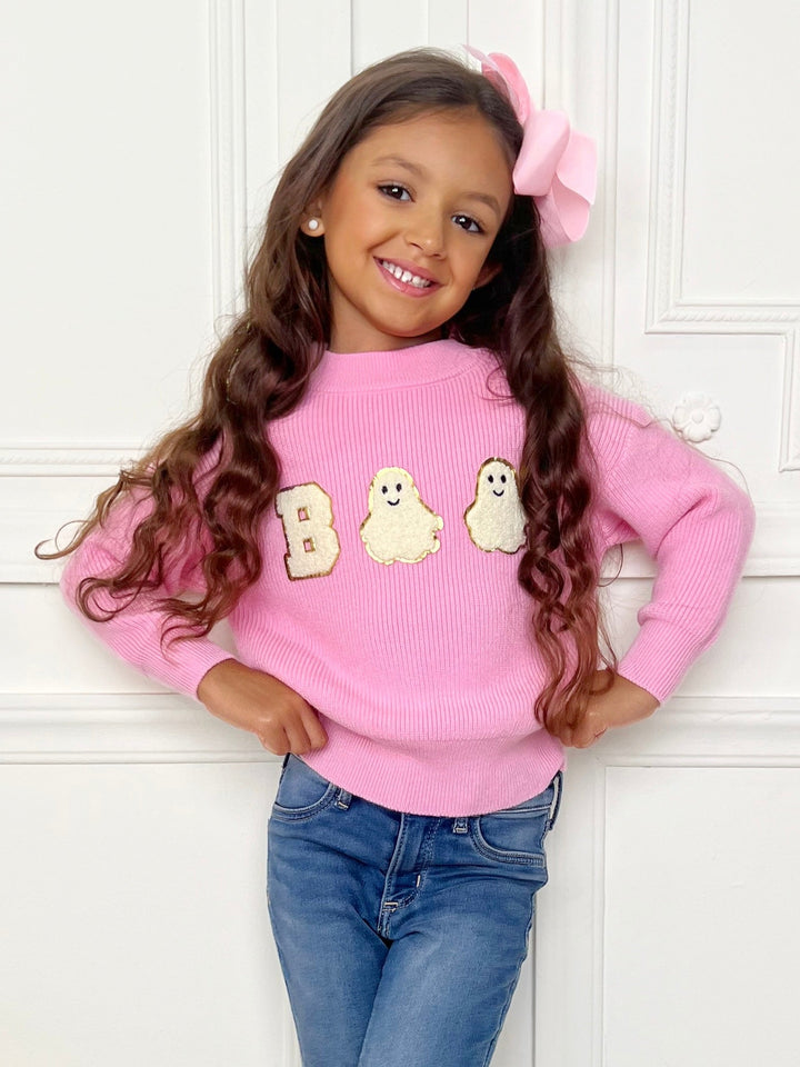 Pink Boo Ghost Halloween Sweater Mia Belle Girls
