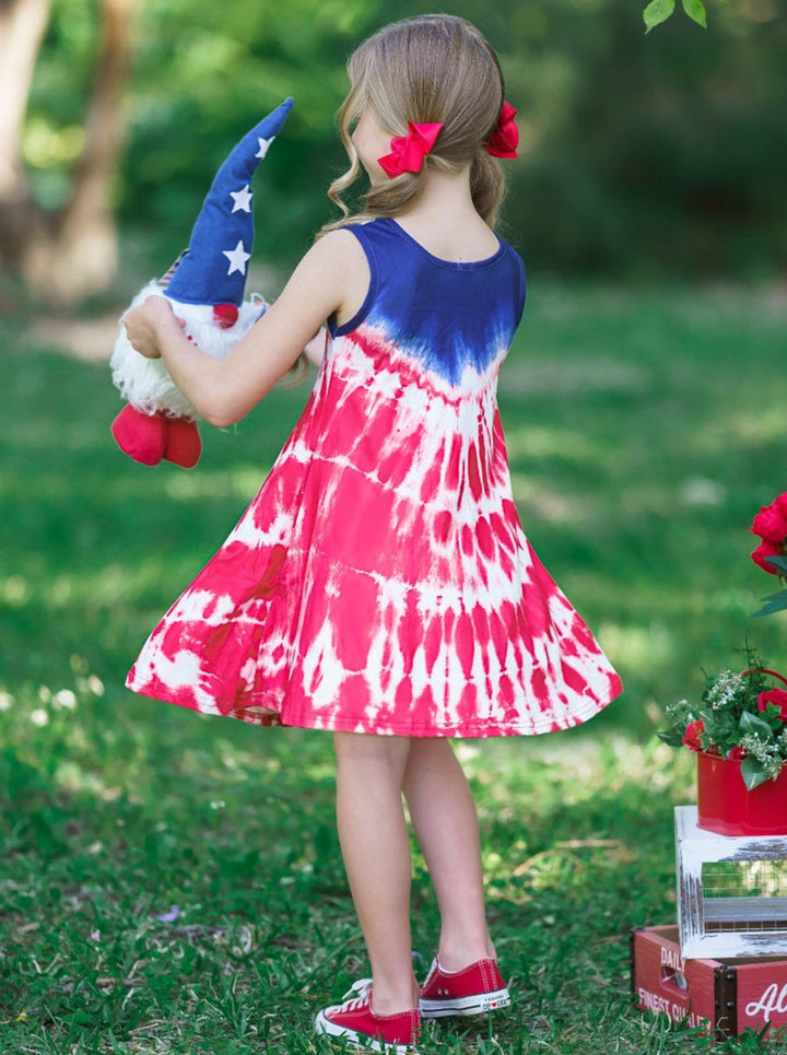 Girls 4th of July Dresses | US Flag Print Boho Tie Dye Midi Sundress