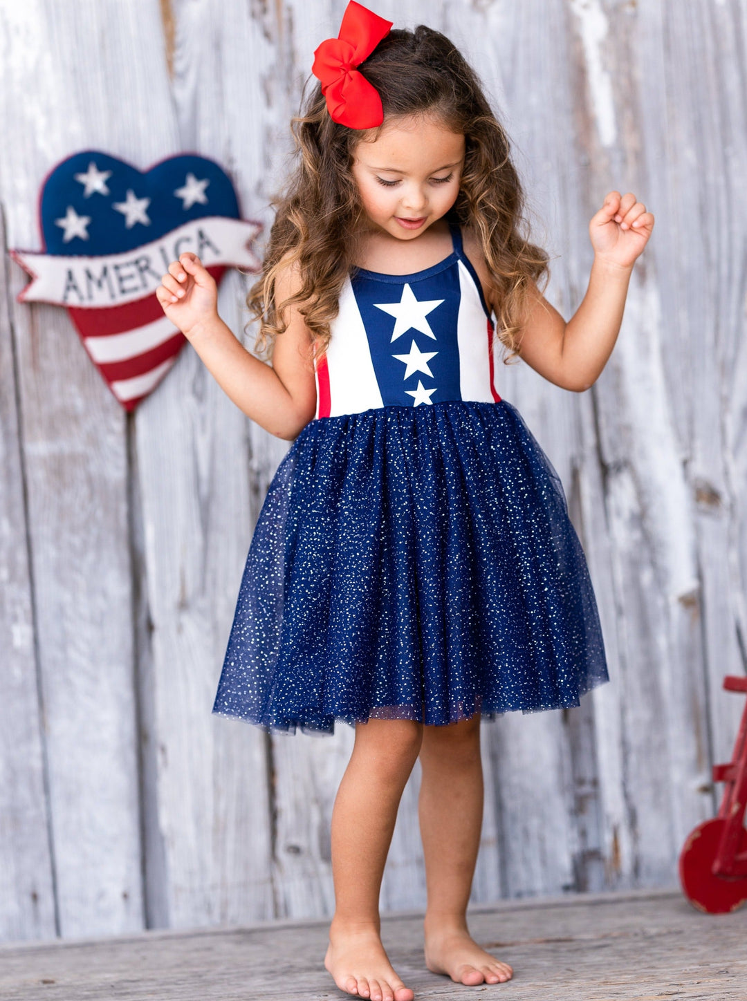 Mia Belle Girls Star Glitter Tulle Tutu Dress | 4th of July Dresses