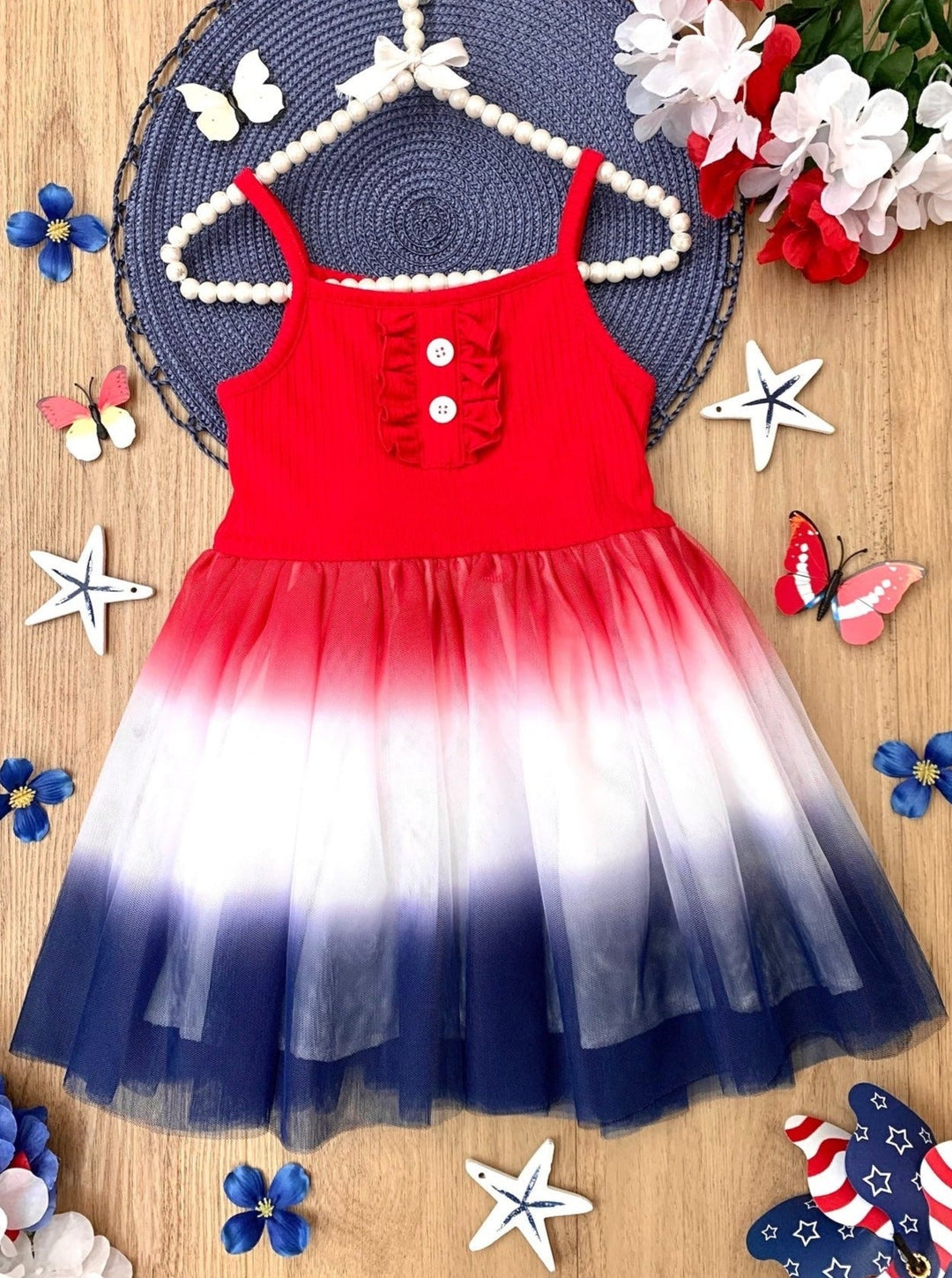 Mia Belle Girls Sleeveless Ribbed Tulle Dress | 4th of July Dresses