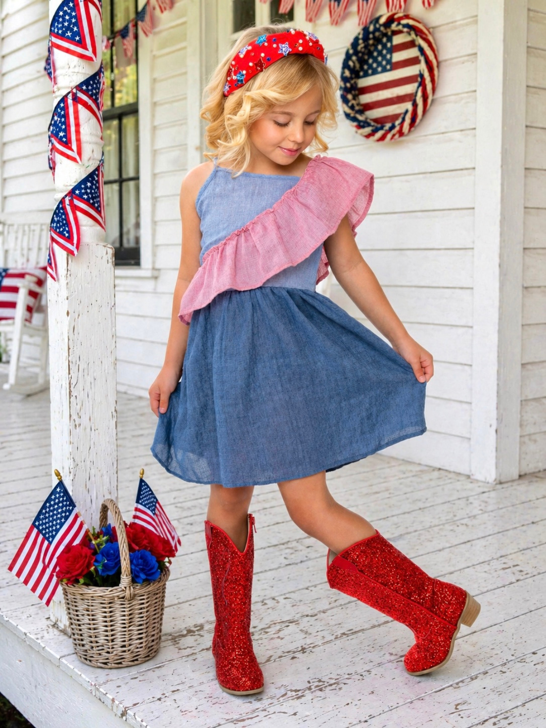 red chambray dress Backyard BBQ Chambray Mini Dress in Red
