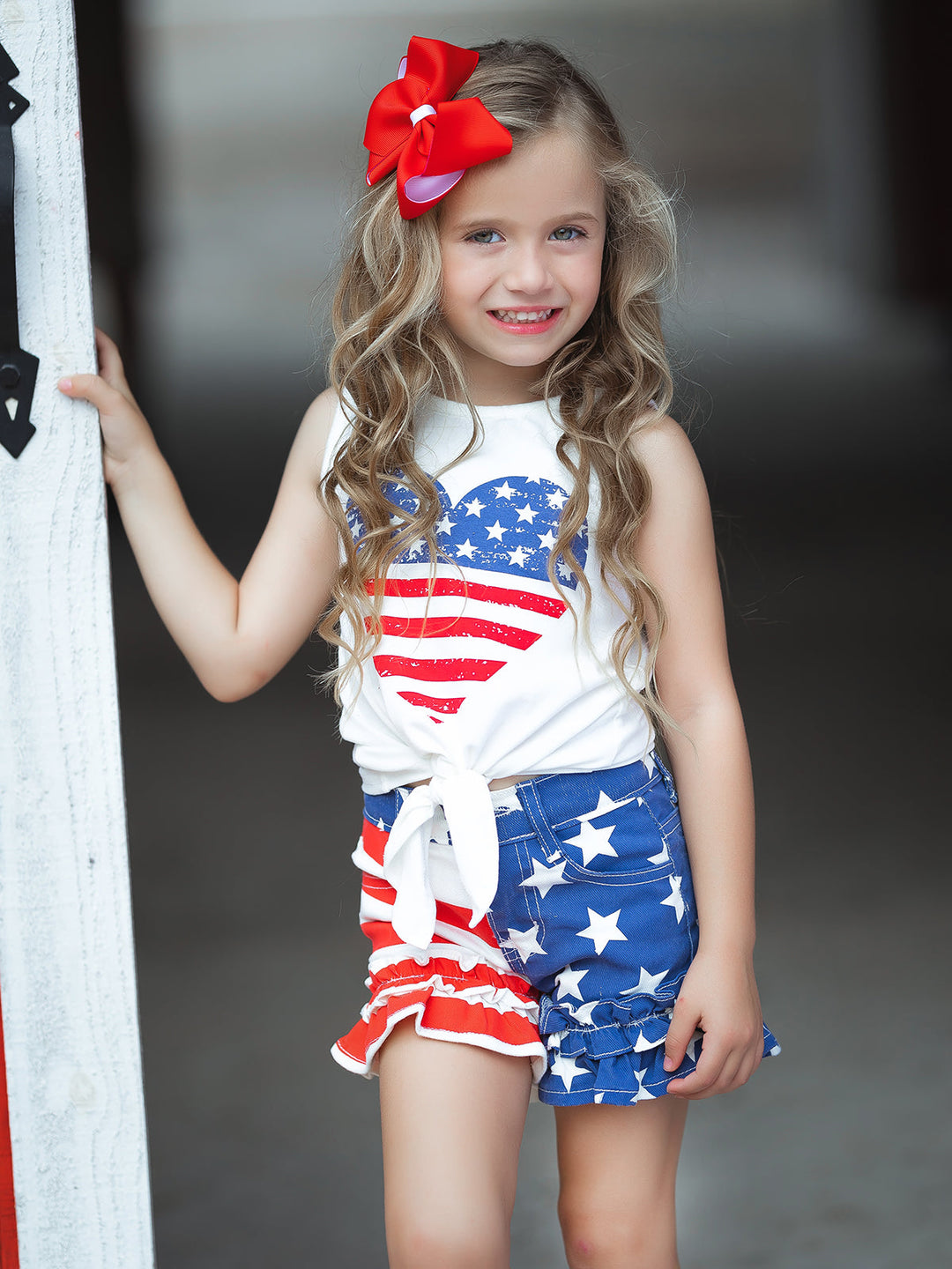 Brave Heart Ruffle Denim Shorts Set Mia Belle Girls