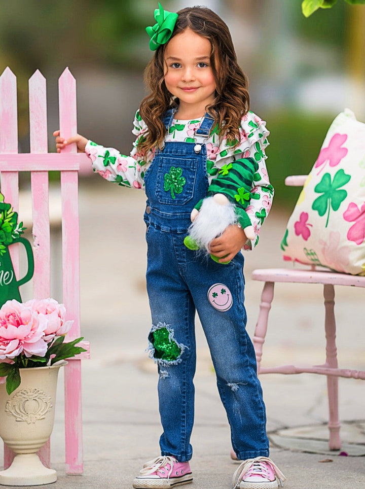 Sparkling In Style Sequin Patched Denim Overall Set