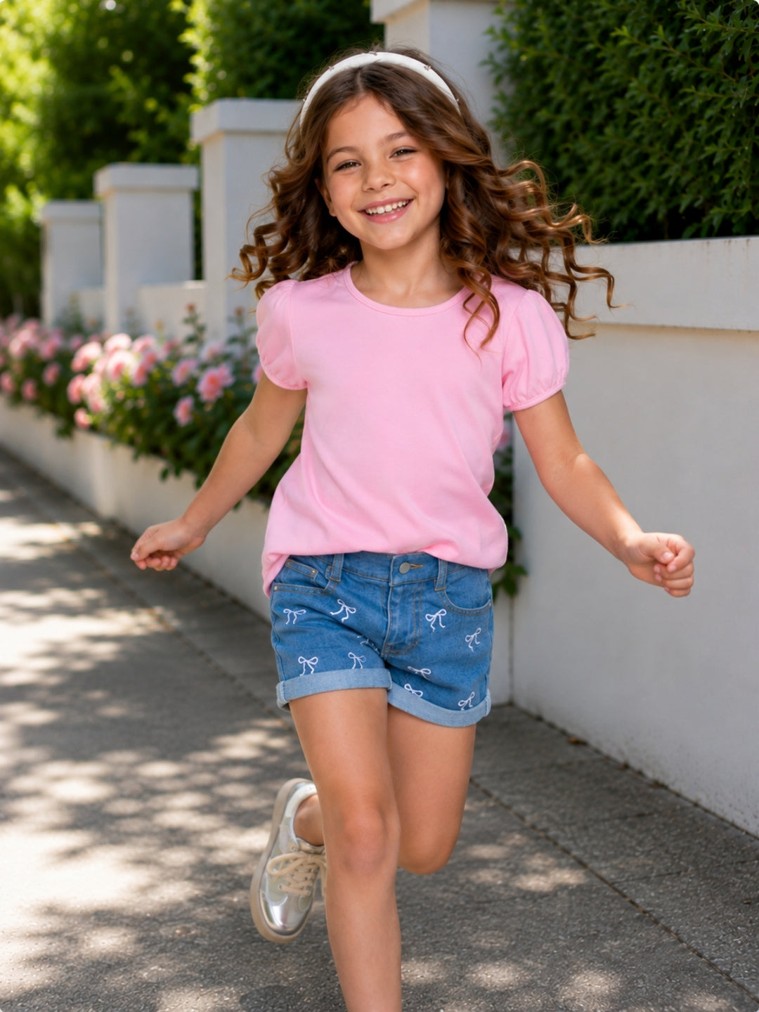 Chic Bow Embroidered Denim Shorts