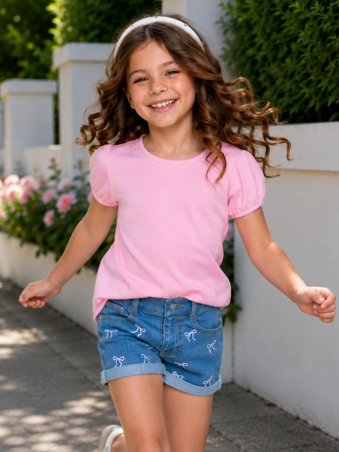 Chic Bow Embroidered Denim Shorts